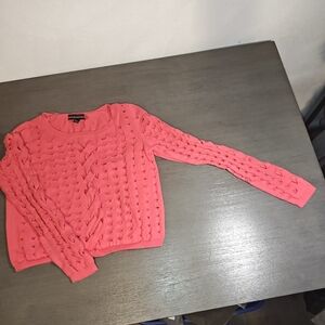 Rock & Republic Coral Pink Holes Cable Crewneck Sweater